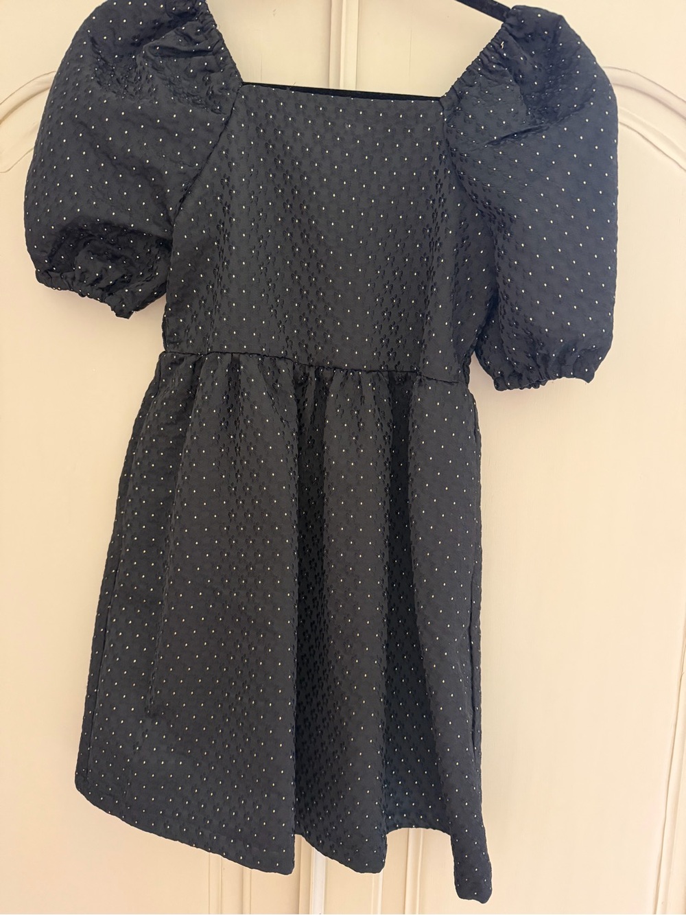 Copper Key Black Puff-Sleeve Square-Neck Dress with Dots